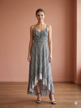 printed v-neck pleated cross back maxi dress Printed V-neck Pleated Cross Back Maxi Dress